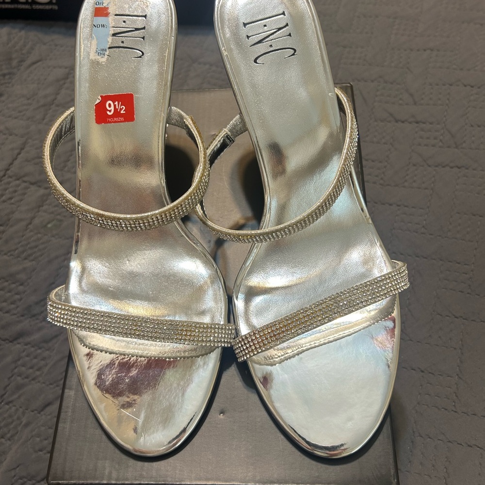 INC International Concepts Women's Shiny Silver Sandals